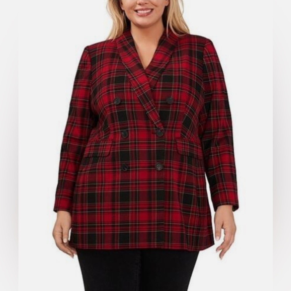 CeCe Autumn Hue Plaid Double-Breasted Blazer, Size 16W - NWOT